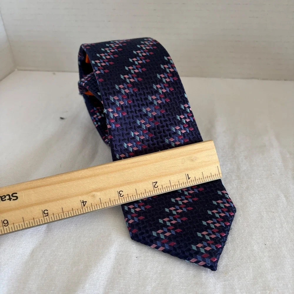Tallia Mens‎ Navy Blue Geometric Diamond Silk Necktie 3 Inch Width 121148